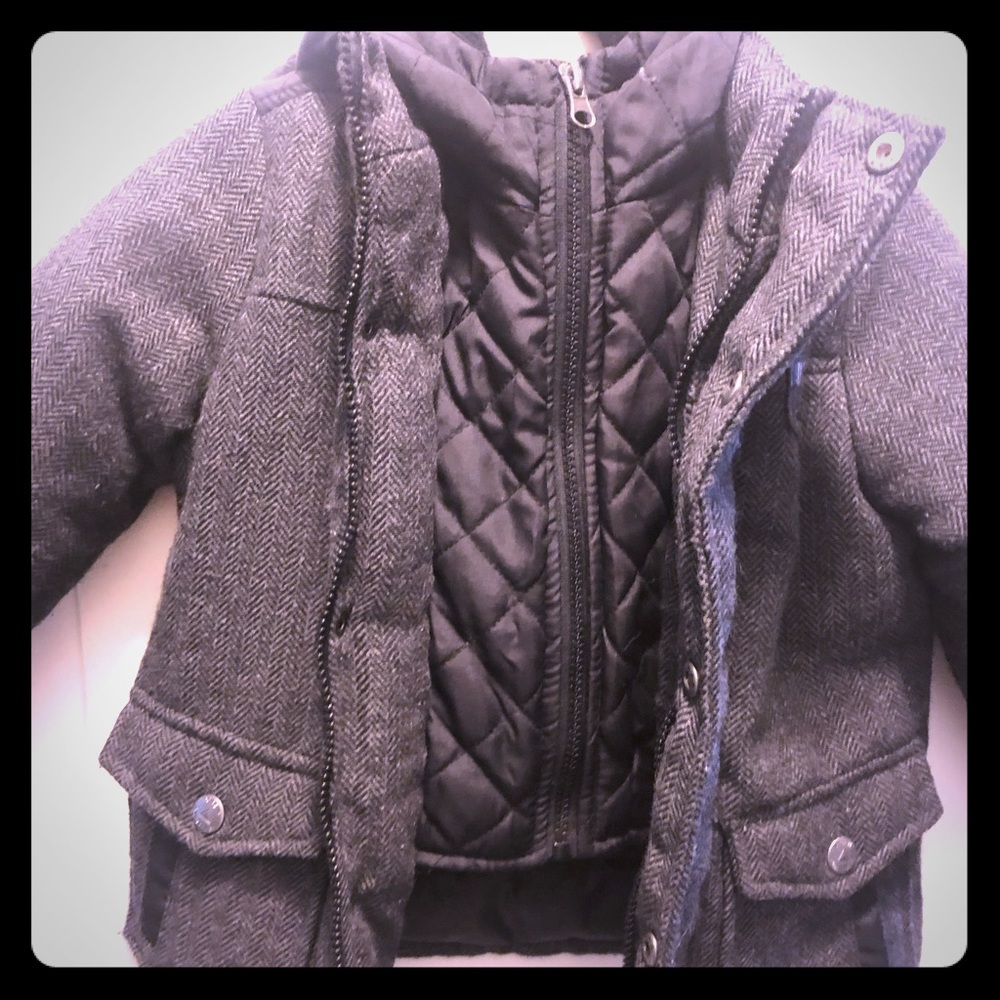 Boys 3T Double Layered  Hooded Jacket in Charcoal